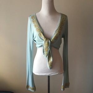 *Central Park West* Blue Cashmere Tie Crop Top